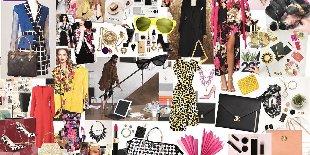 Collage of fashion and business items in a workspace.